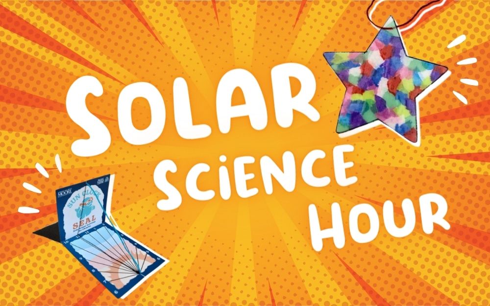 image of solar science activities on a bright sunburst background