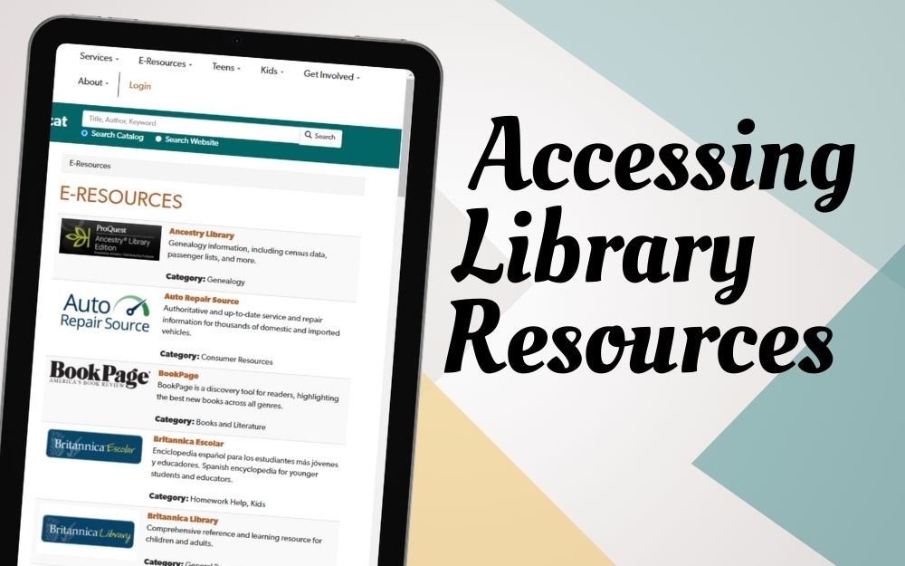 tablet with library e-resources on the screen