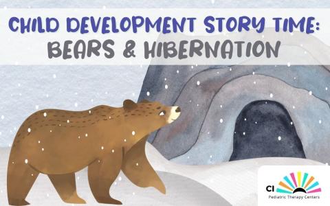 illustration of a bear walking in the snow towards a cave to hibernate