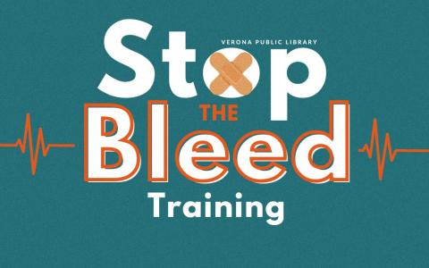 "Stop the Bleed" text with a band-aid. 