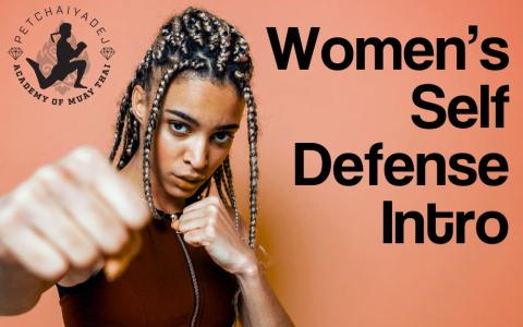 woman of color with braided long hair pulled back, in a strong defensive pose 