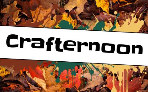 fall leaves with paint splatters and "crafternoon" logo