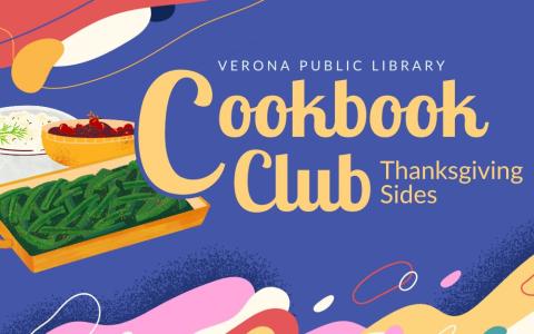 Cookbook Club logo with illustration of green bean casserole, cranberry sauce, and mashed potatoes