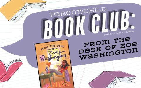 "From the Desk of Zoe Washington" book cover with logo for Parent Child Book Club