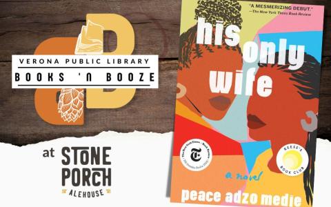 "His Only Wife" book cover with Books 'n Booze and Stone Porch Alehouse logos