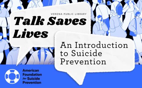 simple illustration of people on a crowded street with speech bubbles and "American Foundation for Suicide Prevention" logo