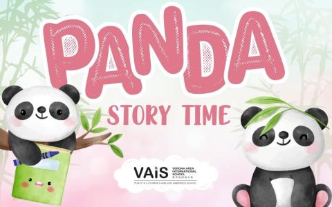 cute pandas with a cute happy book and crayon with bamboo in the background and soft pink clouds
