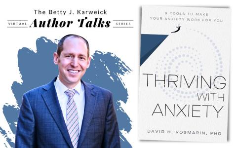 Dr. David Rosmarin next to his book, "Thriving with Anxiety"