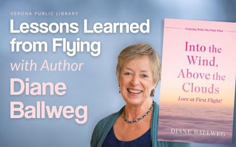 Diane Ballweg with a copy of her book, "Into the Wind, Above the Clouds"