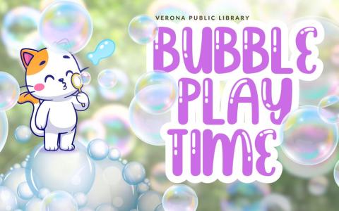a cat outside with fun bubbles everywhere, blowing a fish-shaped bubble