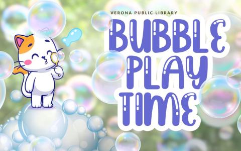 a cat outside with fun bubbles everywhere, blowing a fish-shaped bubble