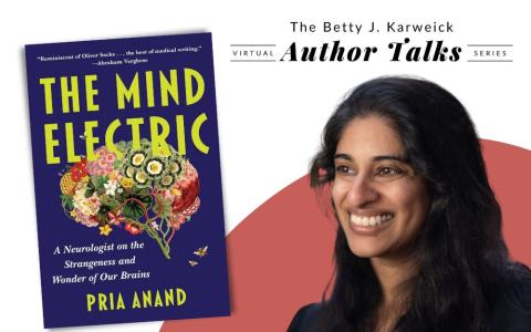Author Pria Anand next to her book, "The Mind Electric"