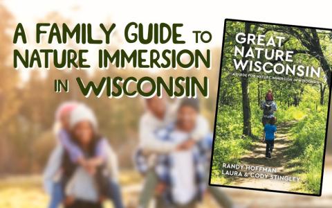 a cheerful family hiking in Wisconsin on a sunny fall day