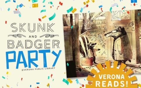 Image of Skunk and Badger with confetti in the background