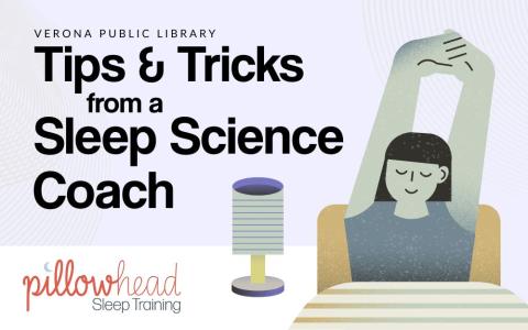 illustration of a woman stretching in bed next to a light