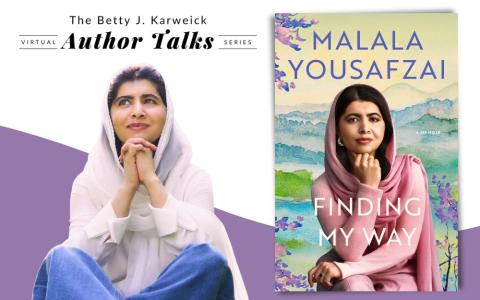 Nobel Peace Prize Laureate and author Malala Yousafzai next to her book, "Finding My Way".