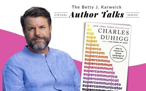 Author Charles Duhigg next to a copy of his book, "Supercommunicators".