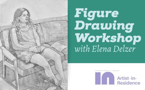 Drawing of a woman sitting on a couch with feet crossed. Artwork ©Elena Delzer