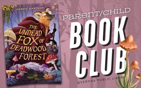 "The Undead Fox of Deadwood Forest" book cover with a wise looking fox and a magical pretty forest floor with leaves, moss, and mushrooms