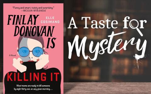 "Finlay Donovan is Killing It" book cover on a wood table in a dark library