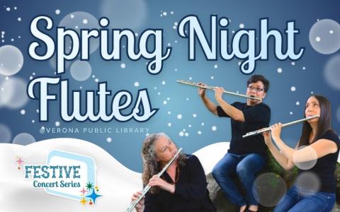 three women playing flutes with snow in the background