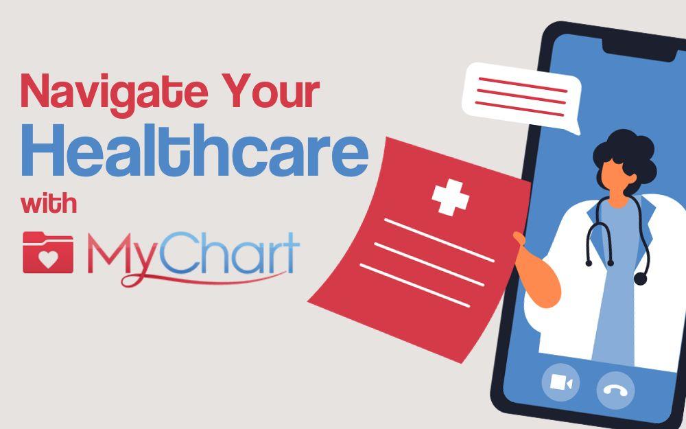 illustration of doctor and cell phone with MyChart logo