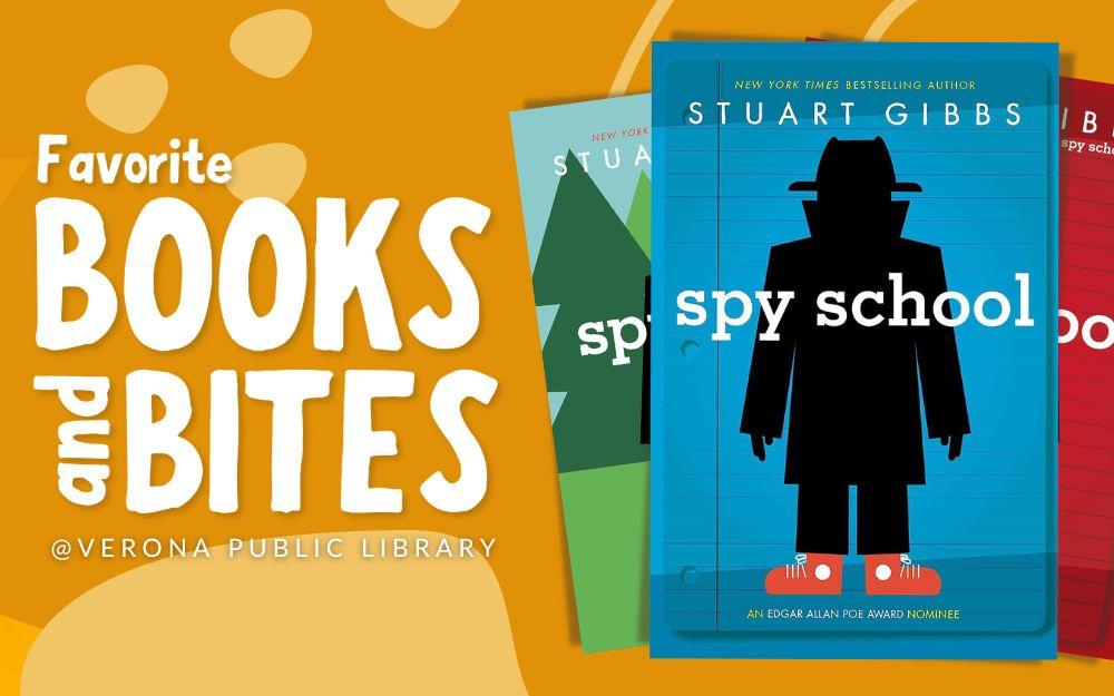 Spy School books 1-3 covers with a orange colored background and fun abstract shapes