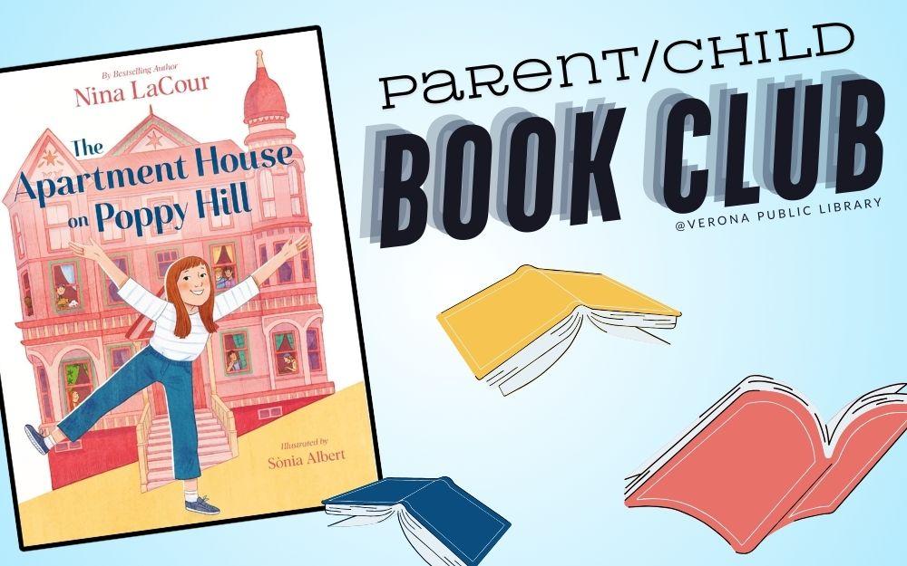 "The Apartment House on Poppy Hill" book cover with falling books 