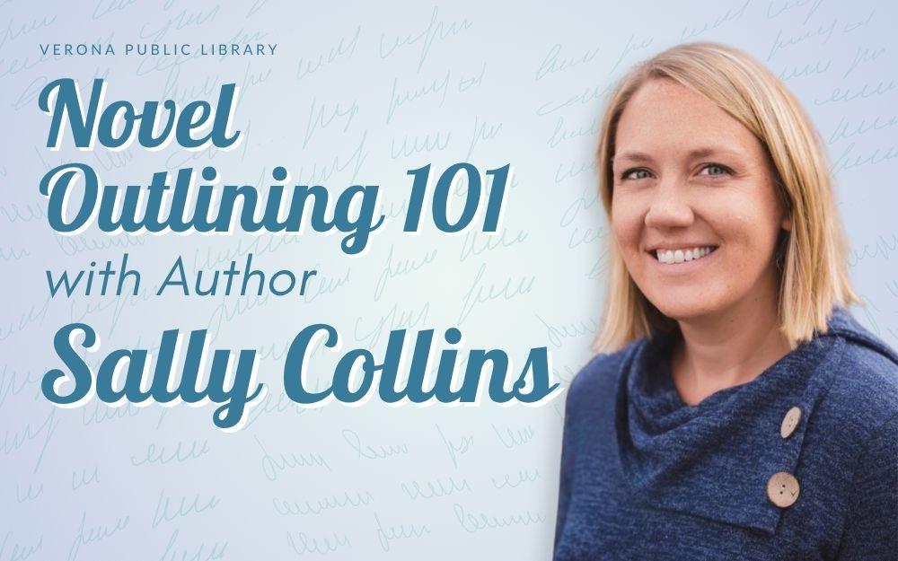 Wisconsin author, Sally Collins smiling with handwriting in the background