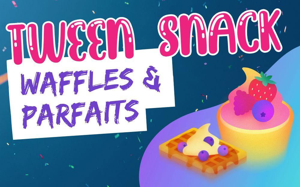 colorful illustration of a fruit parfait and waffle with blueberries and cream
