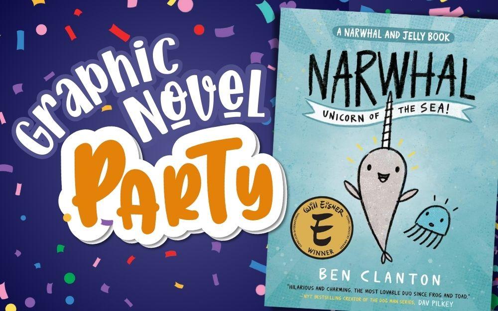 "Narwhal and Jelly" book cover with confetti in the background