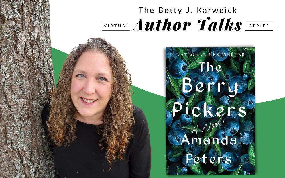 Author Amanda Peters next to a copy of her book, "The Berry Pickers".